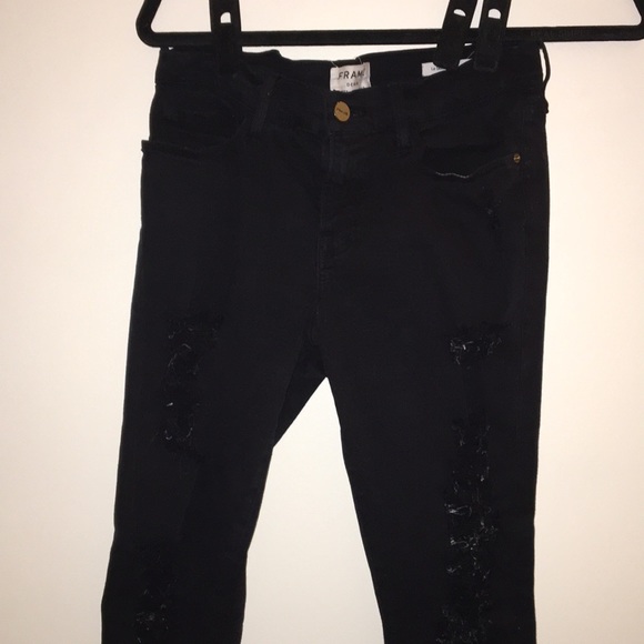 Black Ripped Frame Denim Jeans - Picture 3 of 4